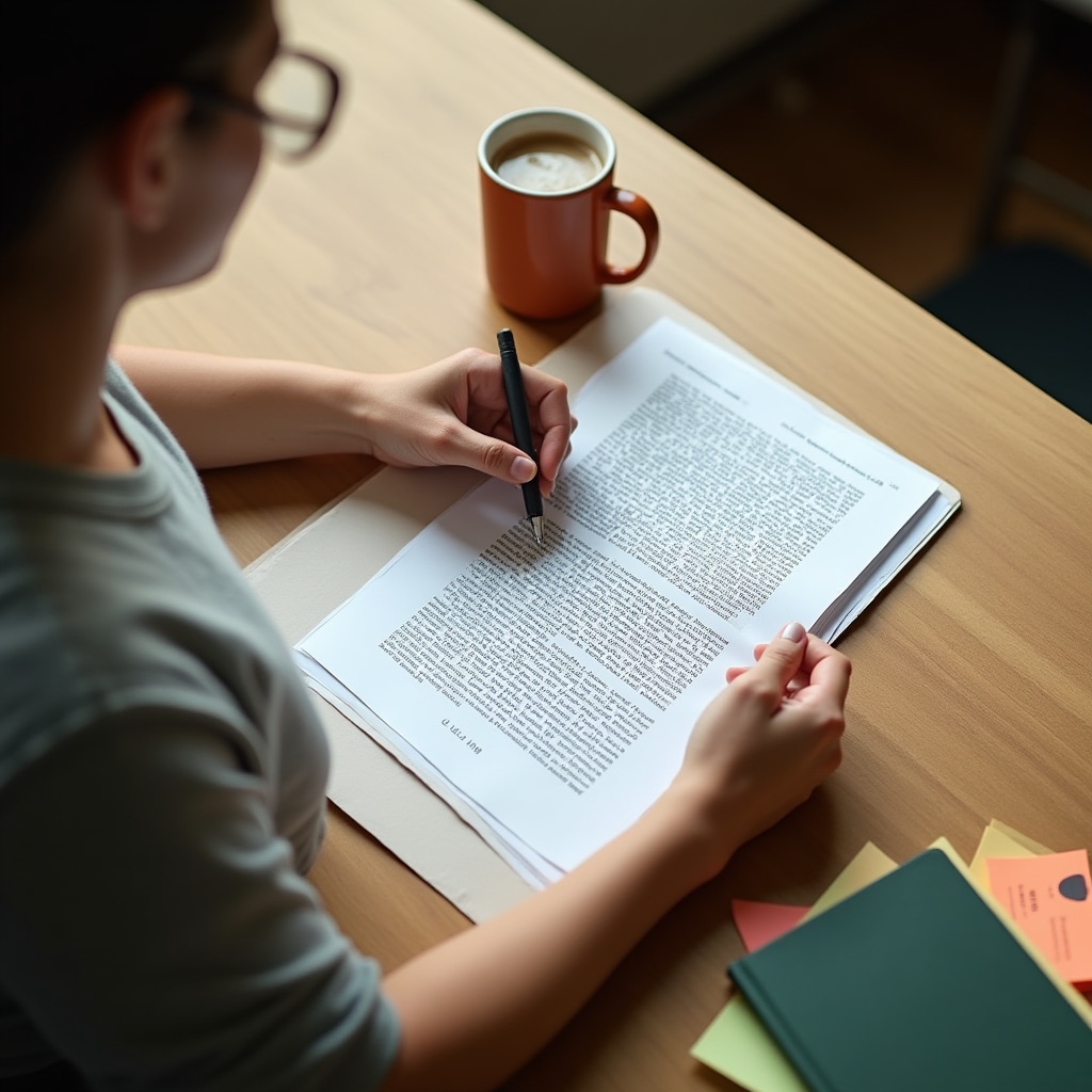 Professional reading documents with focus and strategy at a modern Dublin office desk