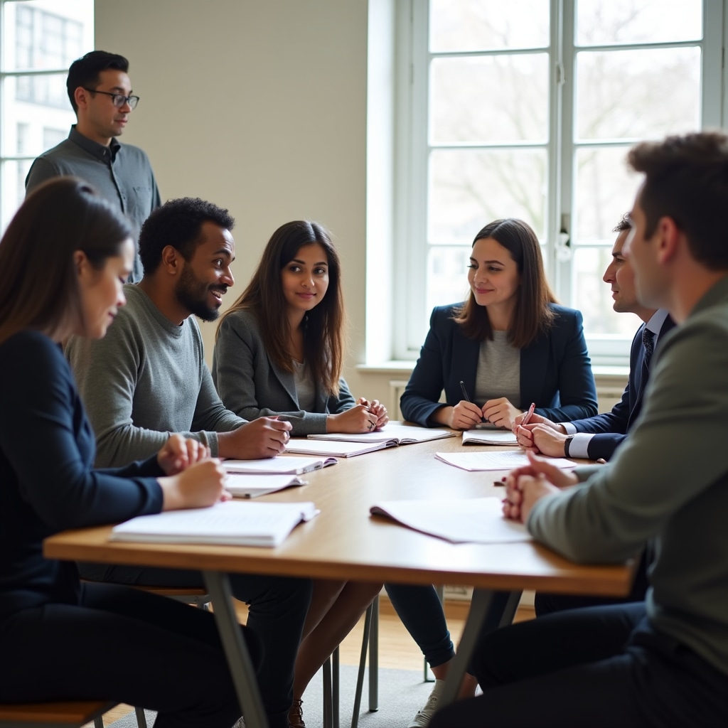 Group of Irish knowledge workers attending a reading skills workshop in a modern Dublin training room