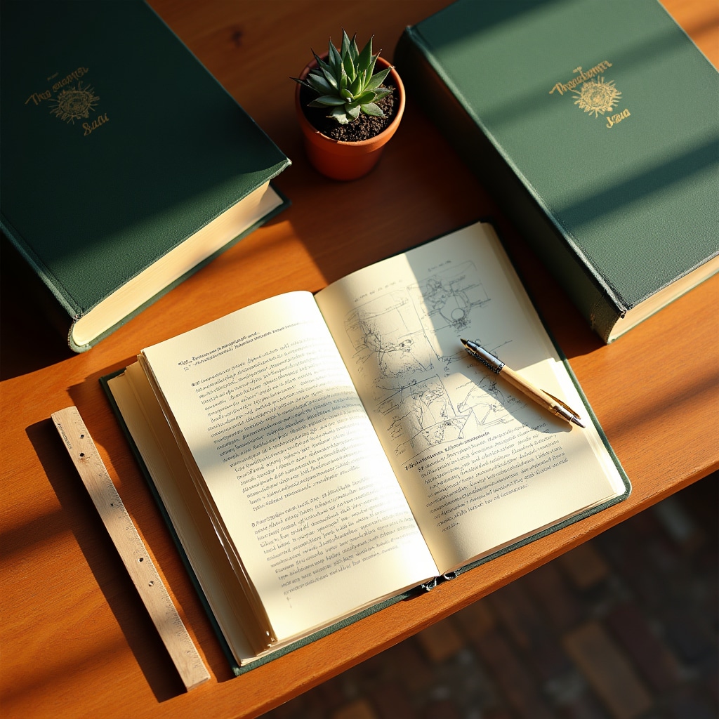 Academic research books and journals spread across a wooden desk with natural light, representing evidence-based learning foundations
